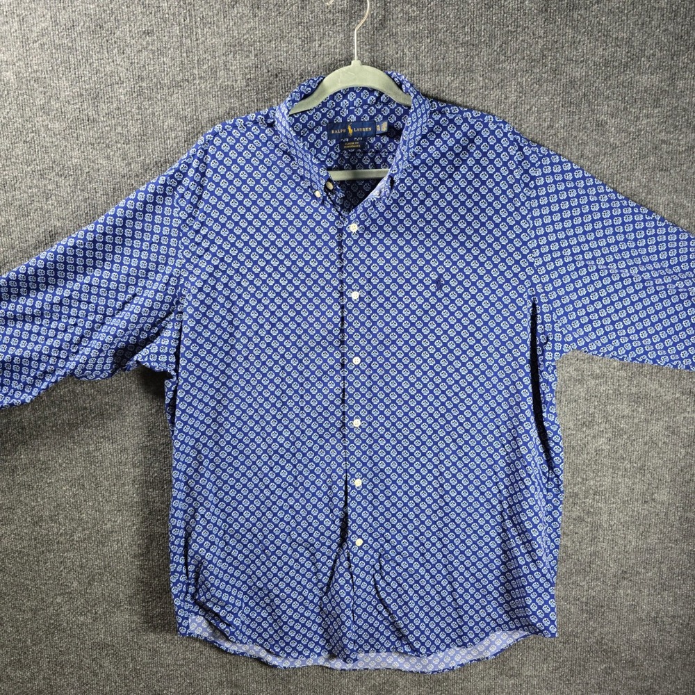 Polo Ralph Lauren Mens XL Classic Fit Performance Shirt Blue Foulard Print L/S